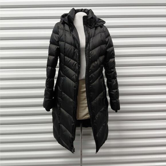 Lands’ End Womens Coat Sz Small Black Down Puffer Hooded Winter Cozy Insulated - Picture 2 of 12